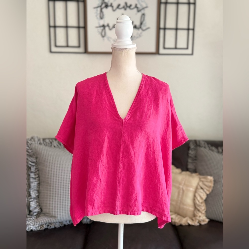 Bryn Walker‎ 100% Linen Baxter V-Neck Pink 
Lagenlook Oversized Boxy Top Size S